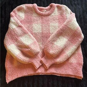 LC Lauren Conrad Pink and Cream Checkered Crewneck Sweater | size Large